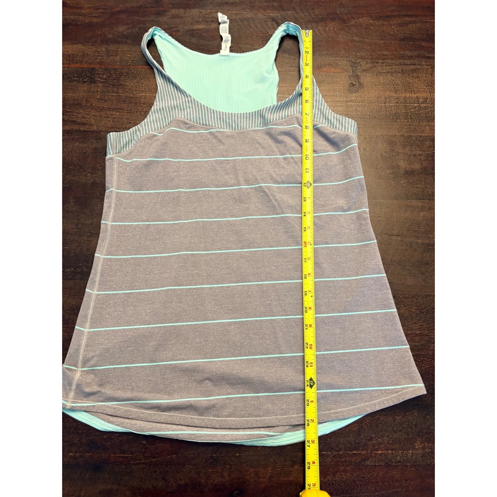 Lululemon Run First Base Tank Grey Mint Green Striped Racerback Athletic Top 12 - Picture 5 of 7